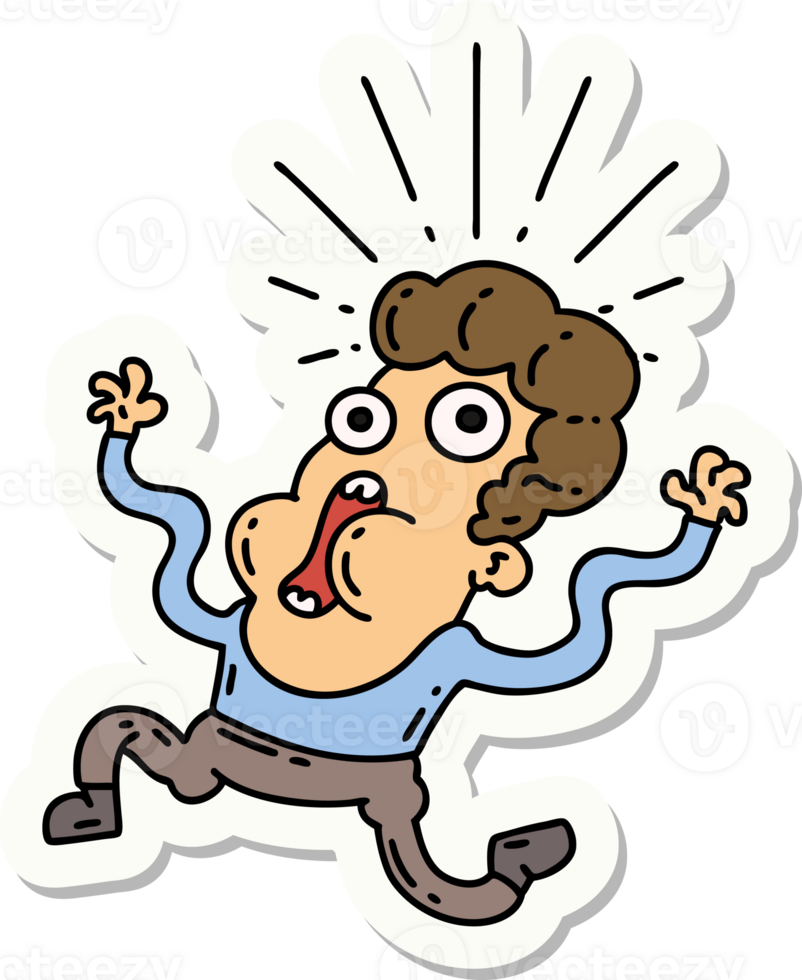 sticker of a tattoo style frightened man png