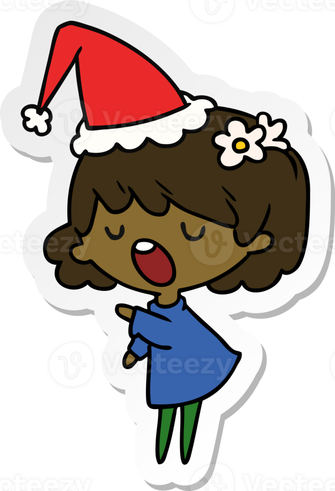 hand drawn christmas sticker cartoon of kawaii girl png