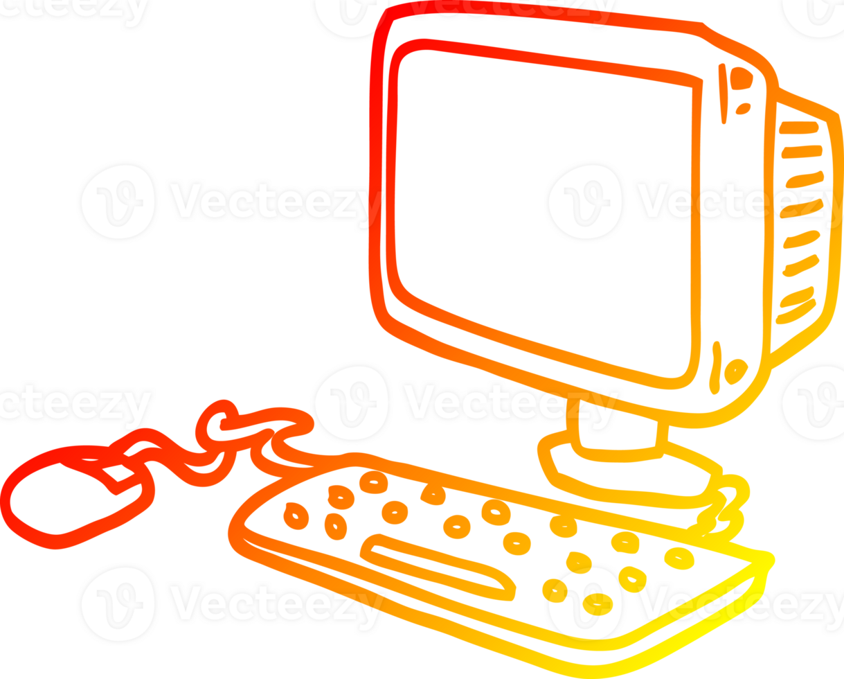 warm gradient line drawing of a cartoon office computer png