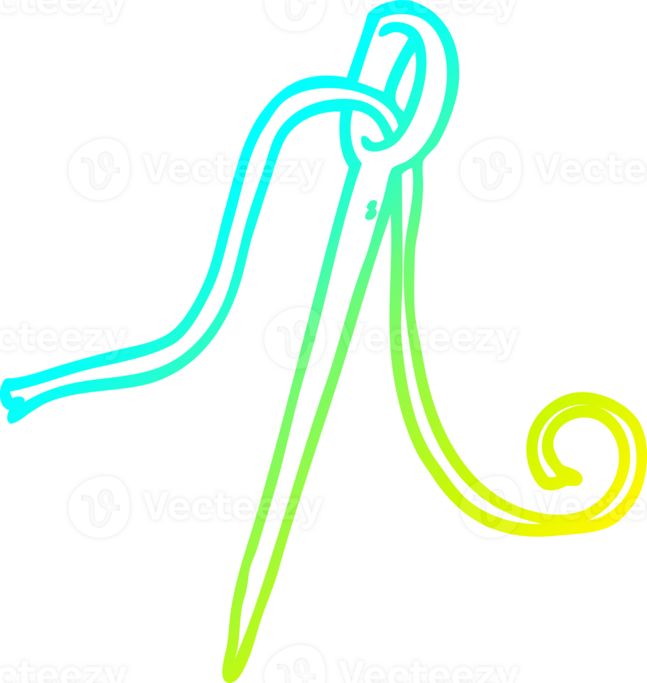 cold gradient line drawing of a cartoon needle and thread png