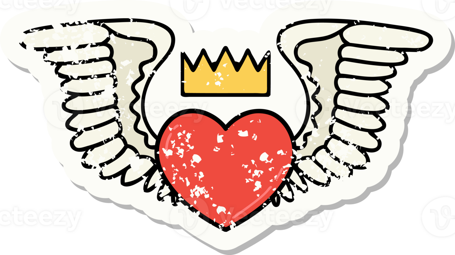 distressed sticker tattoo in traditional style of a heart with wings png