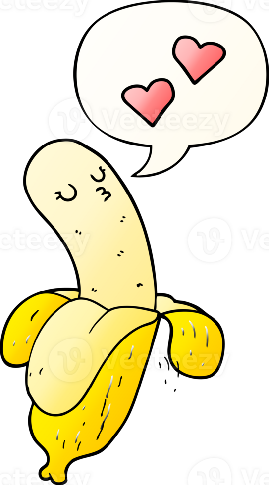 cartoon banana in love with speech bubble in smooth gradient style png