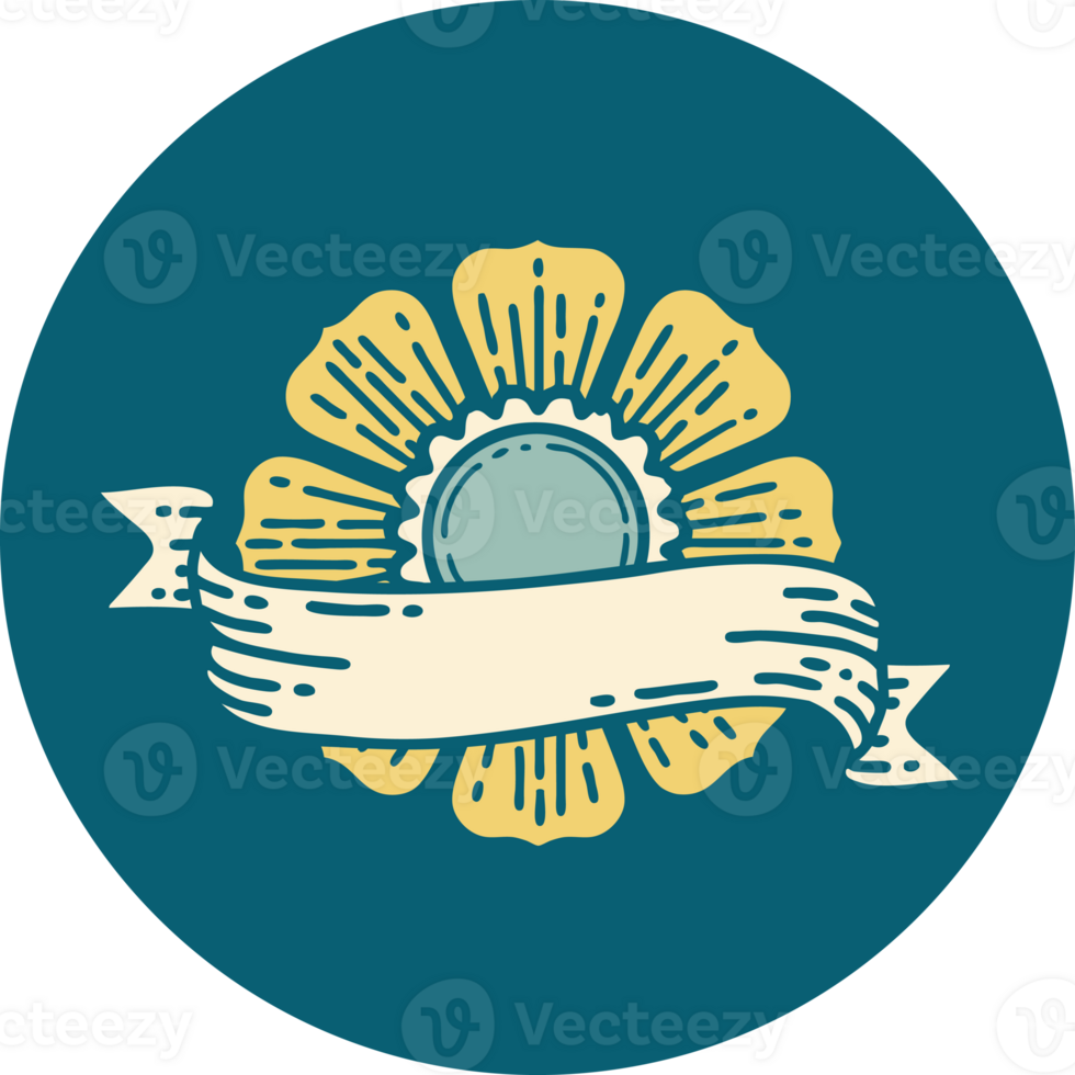 iconic tattoo style image of a flower and banner png