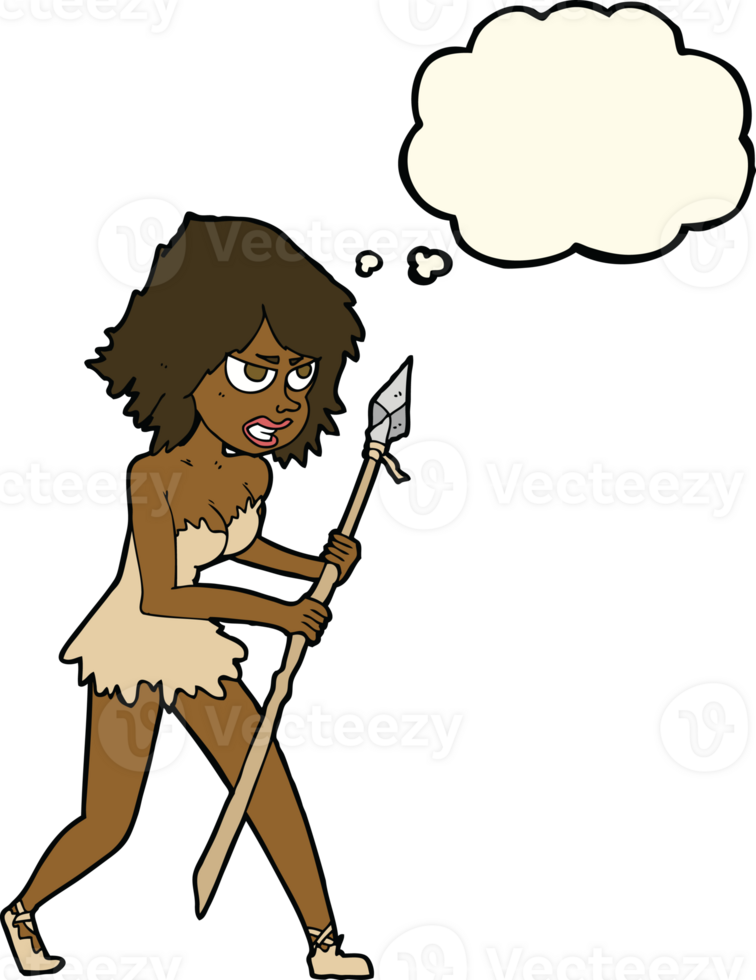 cartoon cave girl with thought bubble png