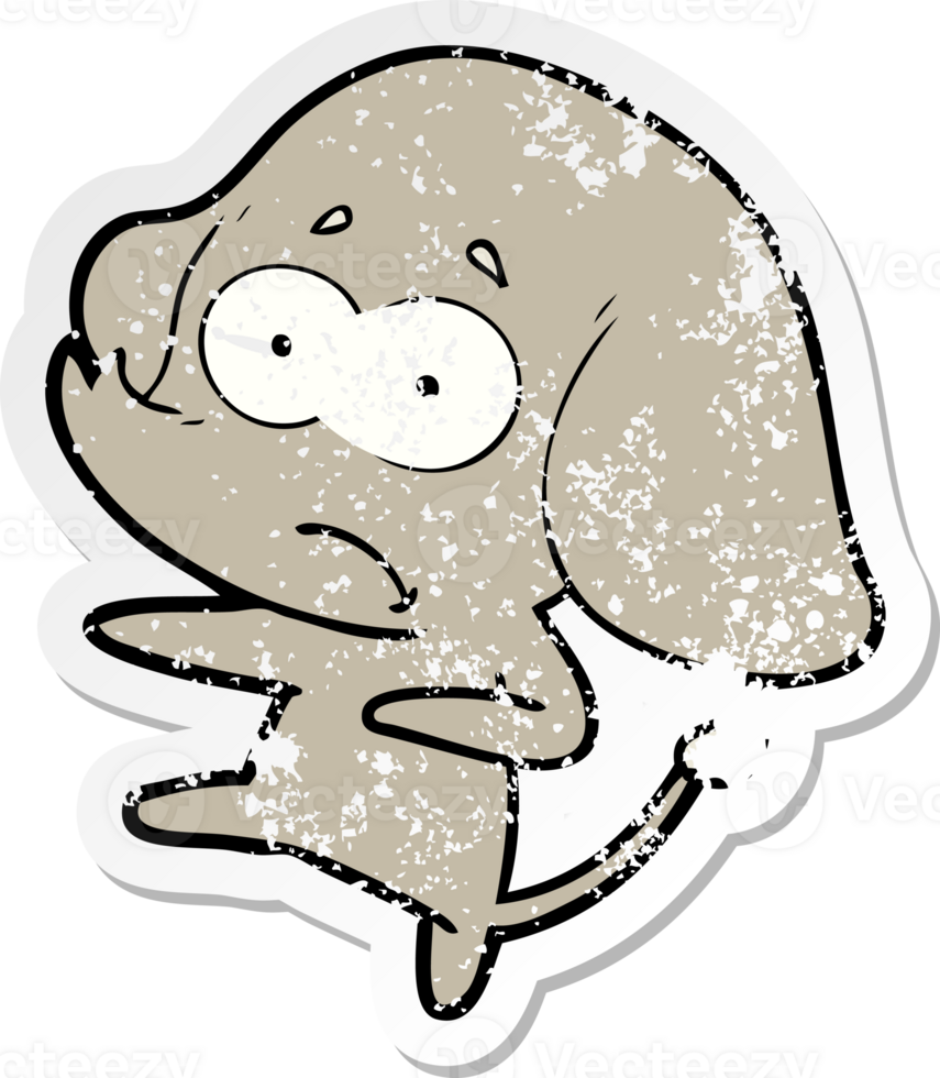 distressed sticker of a cartoon unsure elephant png