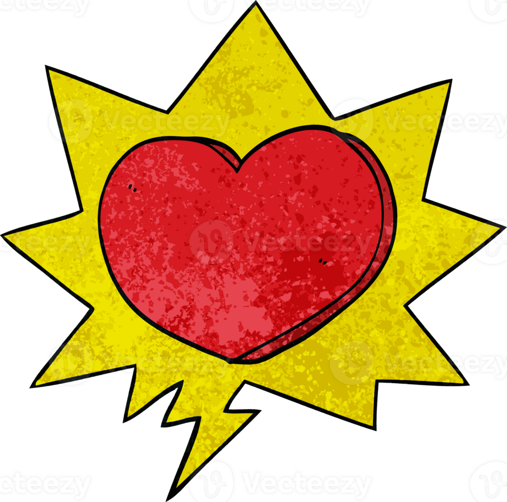 cartoon heart with speech bubble in retro texture style png