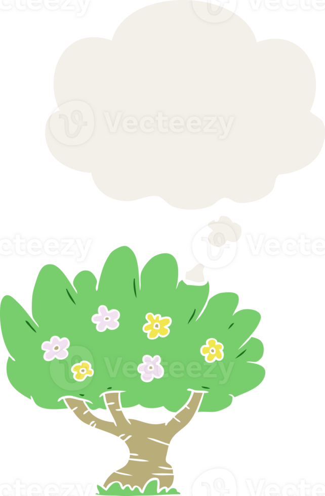 cartoon tree with thought bubble in retro style png
