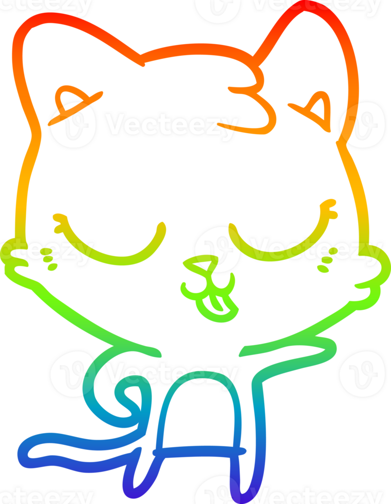 rainbow gradient line drawing of a cartoon cat png