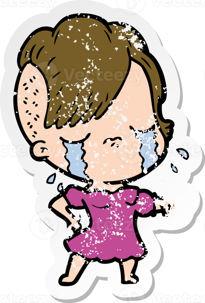 distressed sticker of a cartoon crying girl png