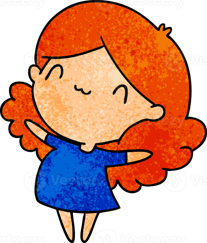 textured cartoon illustration of a cute kawaii girl png