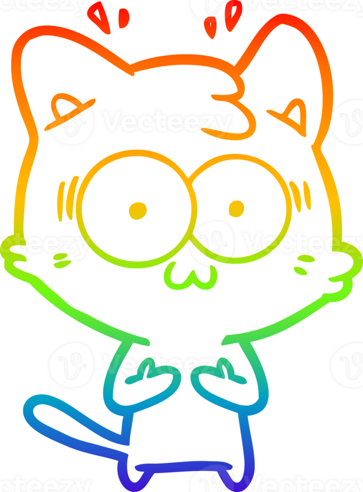 rainbow gradient line drawing of a cartoon surprised cat png