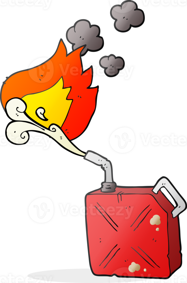 hand drawn cartoon fuel can with burning fuel spray png