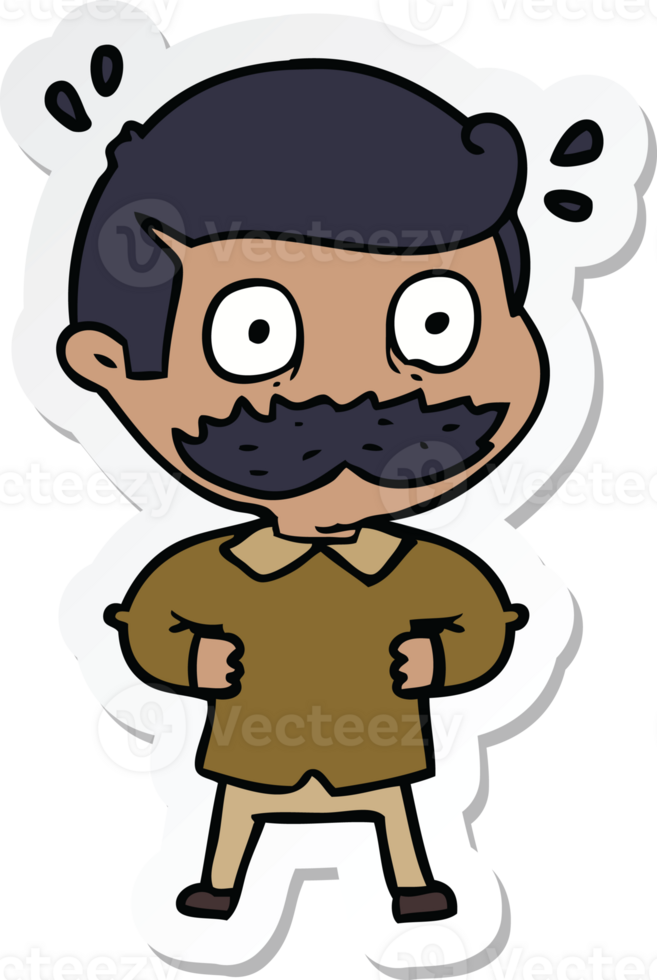 sticker of a cartoon man with mustache shocked png