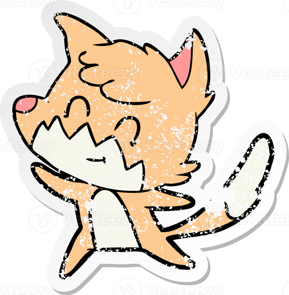distressed sticker of a cartoon friendly fox png