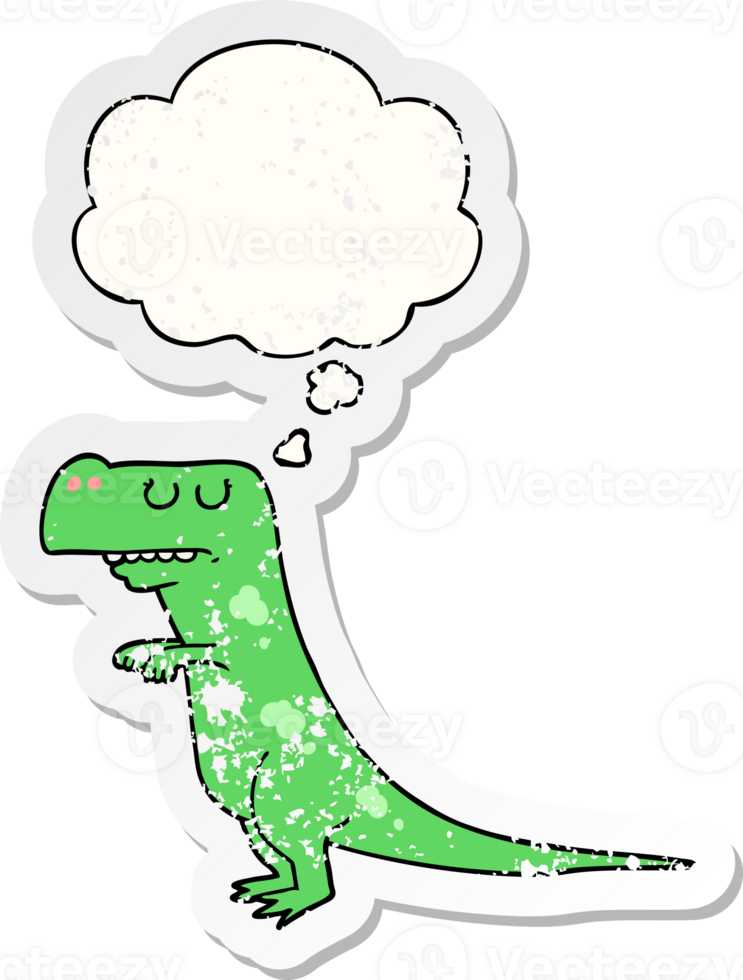 tecknad serie dinosaurie med trodde bubbla som en bedrövad bärs klistermärke png