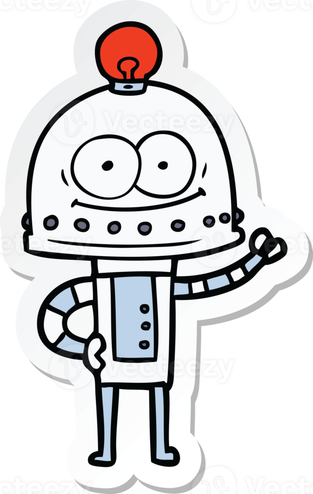 sticker of a happy carton robot with light bulb png