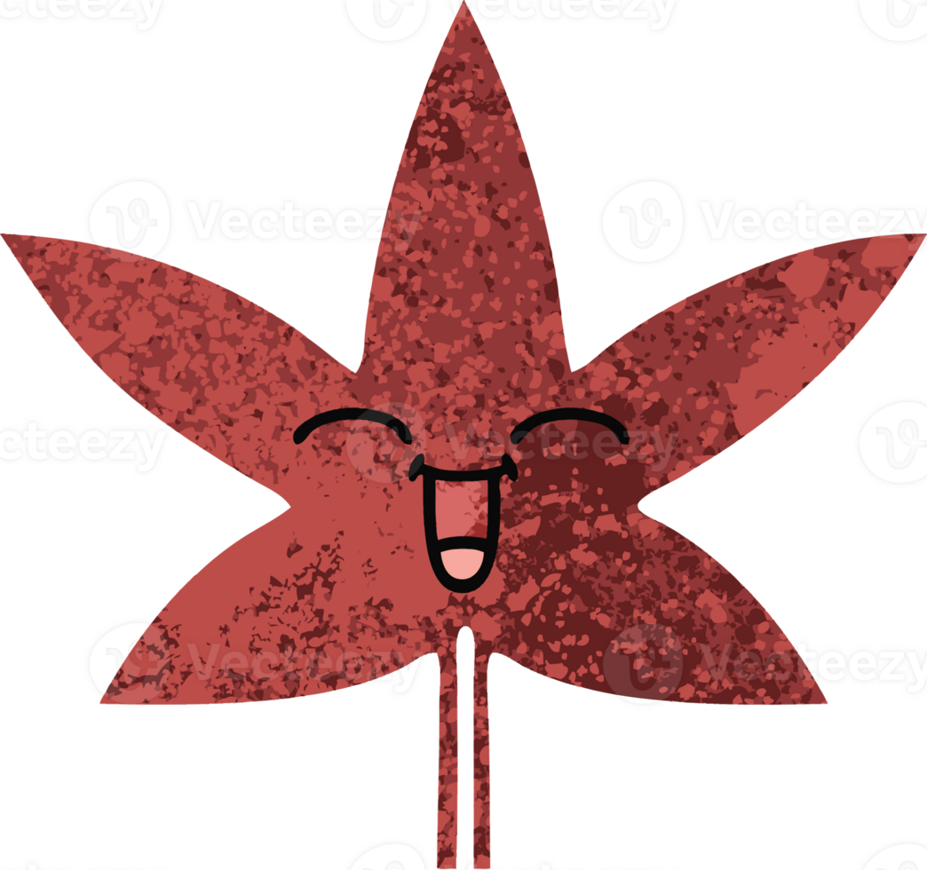 retro illustration style cartoon of a autumnal leaf png
