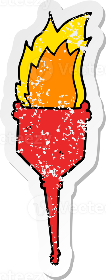 distressed sticker of a cartoon flaming torch png