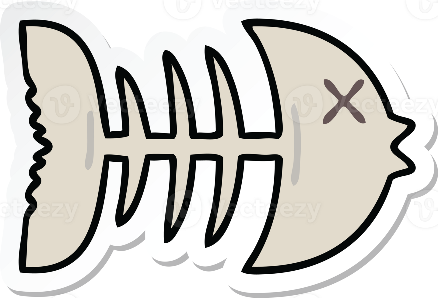 sticker of a quirky hand drawn cartoon dead fish bone png