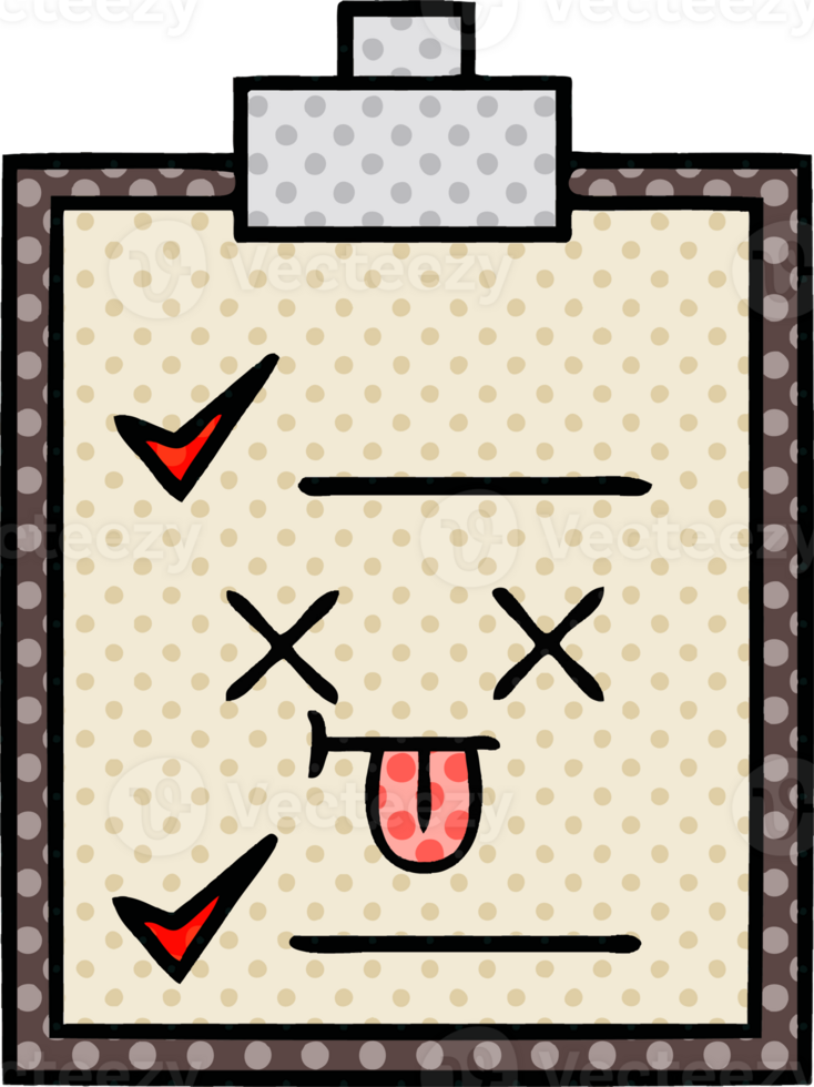 comic book style cartoon of a check list png