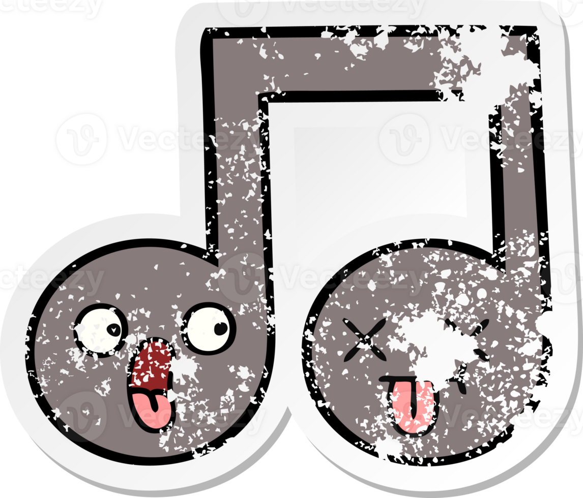 distressed sticker of a cute cartoon musical note png