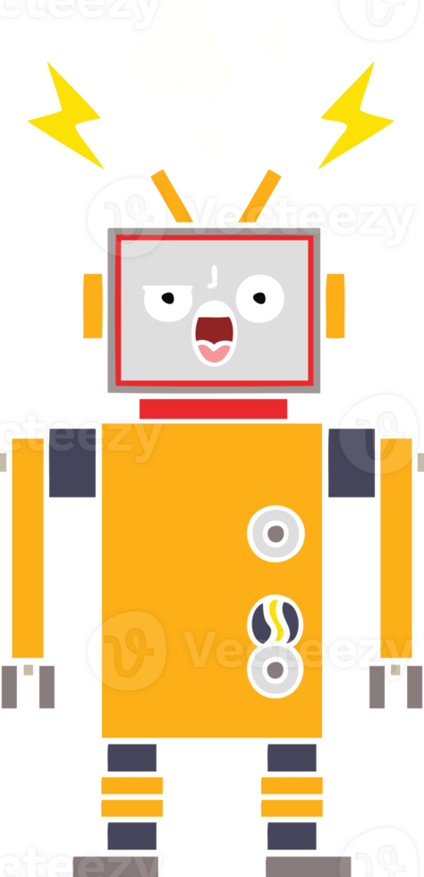 flat color retro cartoon of a broken robot png