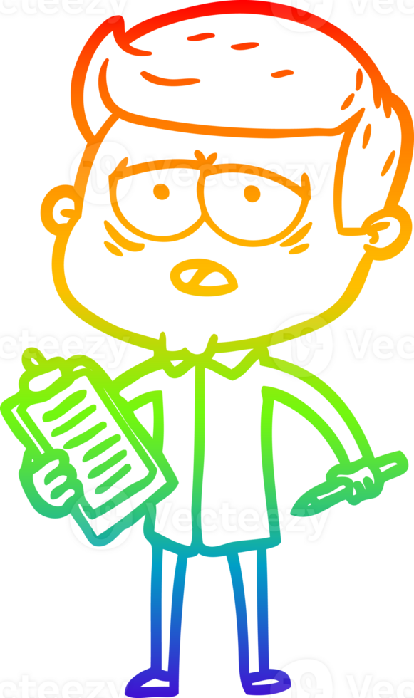 rainbow gradient line drawing of a cartoon tired man png