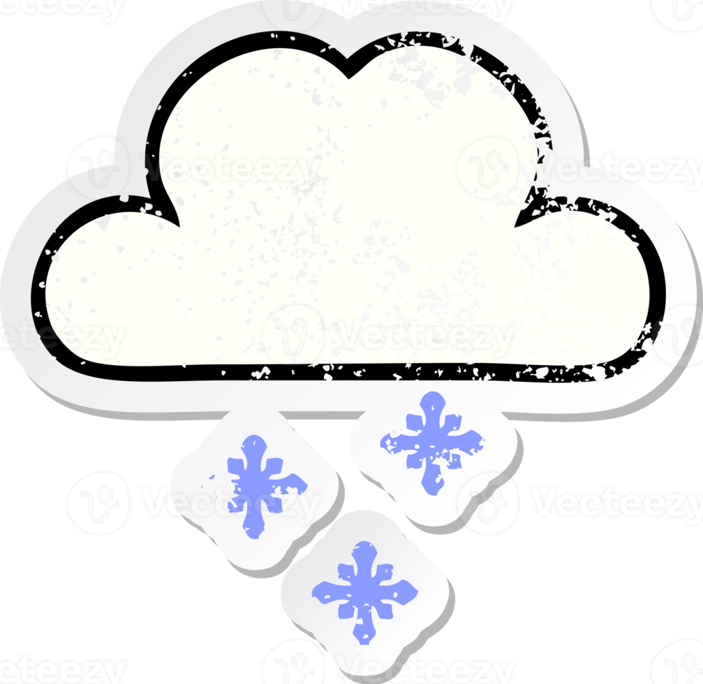 distressed sticker of a cute cartoon snow cloud png