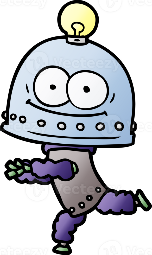happy carton robot with light bulb png
