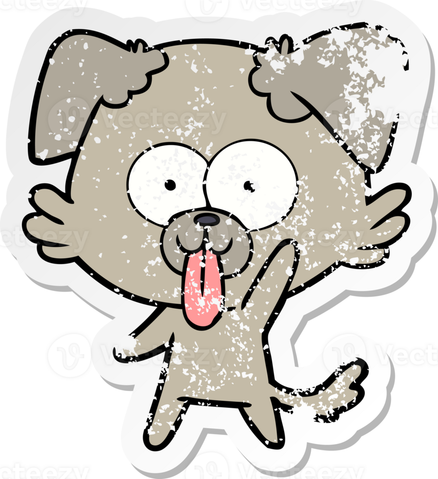 distressed sticker of a cartoon dog with tongue sticking out png