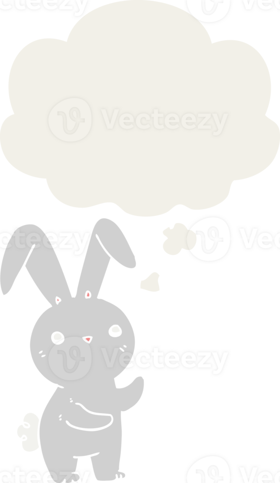 cute cartoon rabbit with thought bubble in retro style png