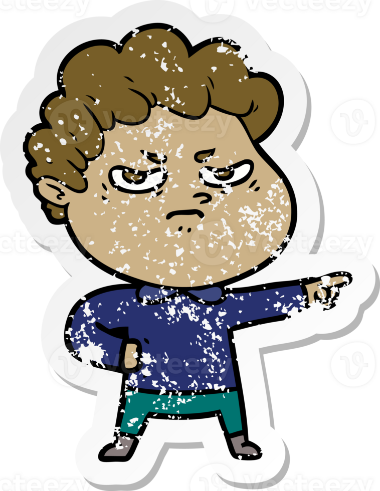 distressed sticker of a cartoon angry man png