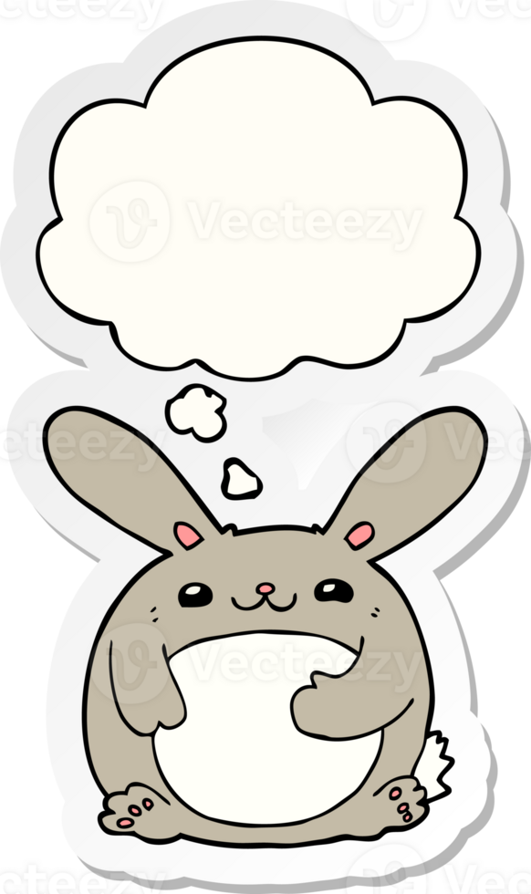 cartoon rabbit with thought bubble as a printed sticker png