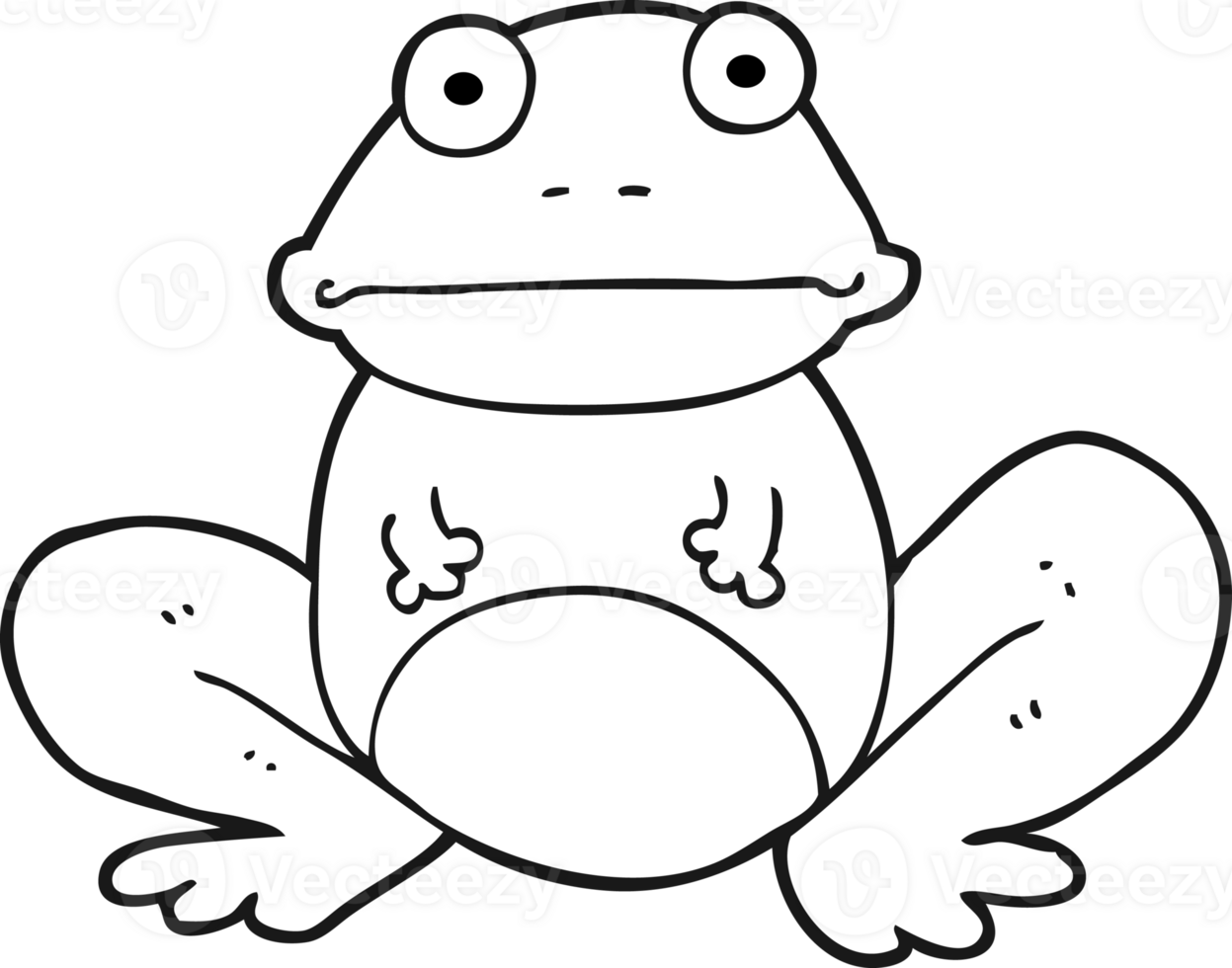 hand drawn black and white cartoon frog png