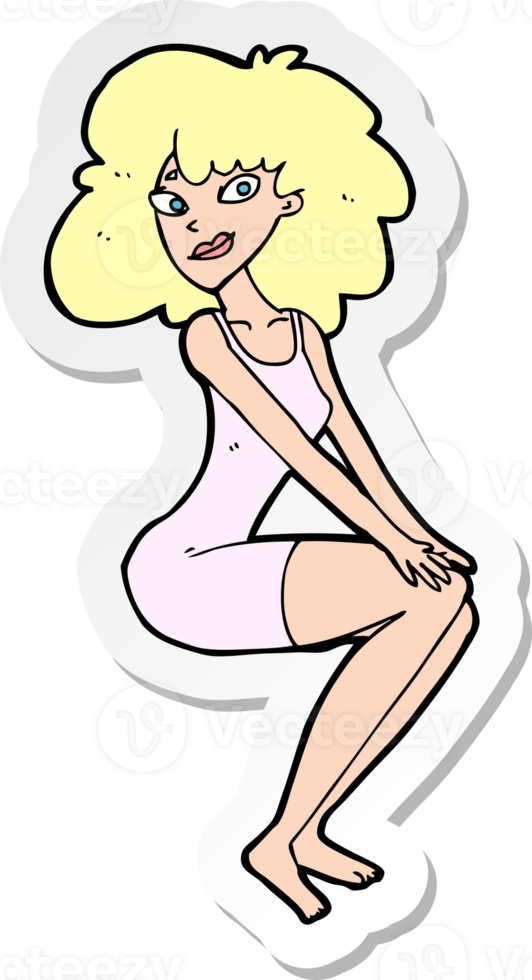 sticker of a cartoon sitting woman in dress png