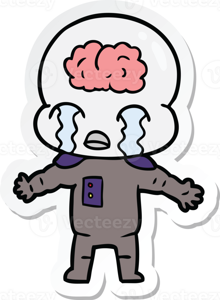 sticker of a cartoon big brain alien crying png