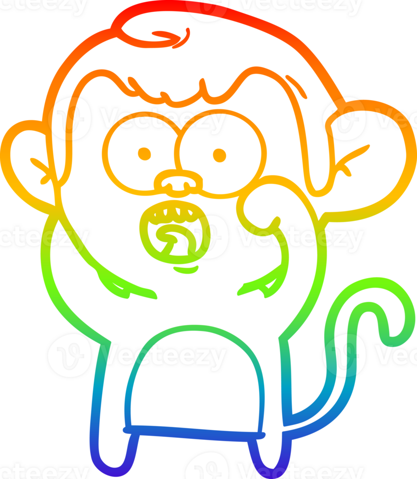 rainbow gradient line drawing of a cartoon shocked monkey png
