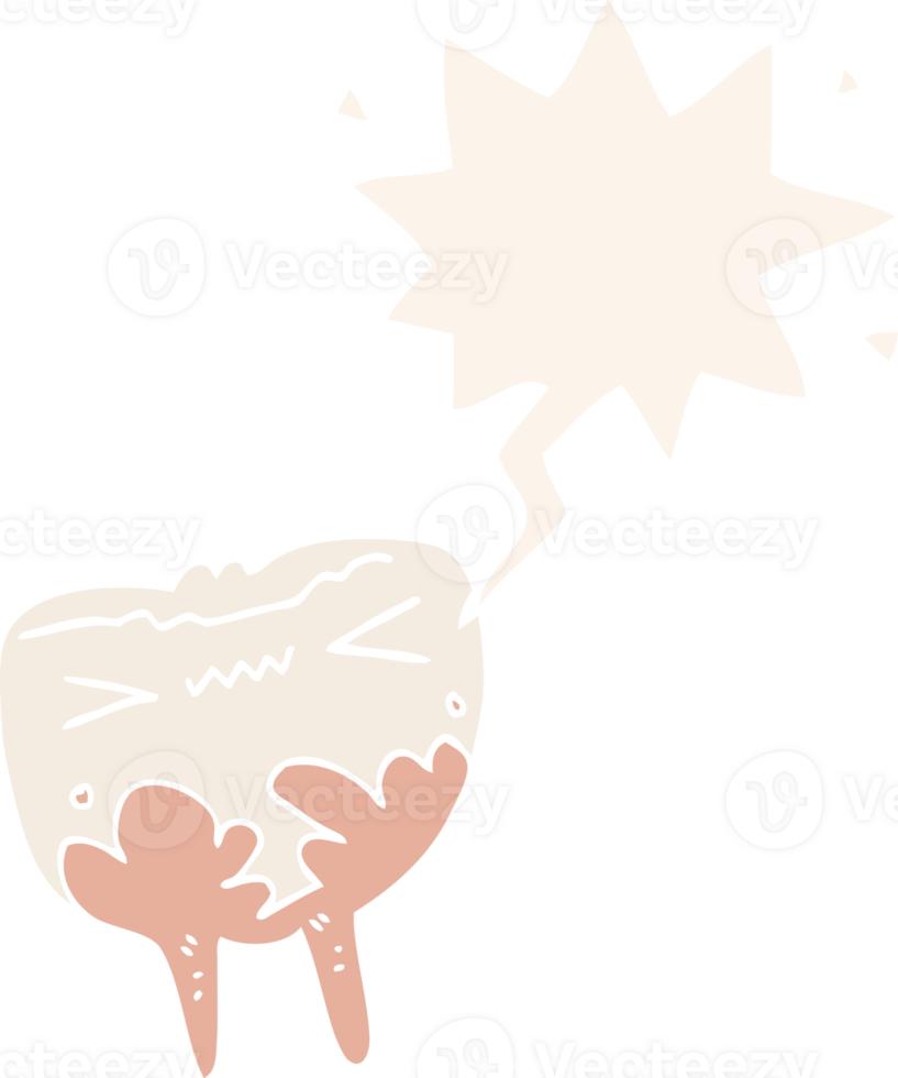 cartoon bad tooth with speech bubble in retro style png