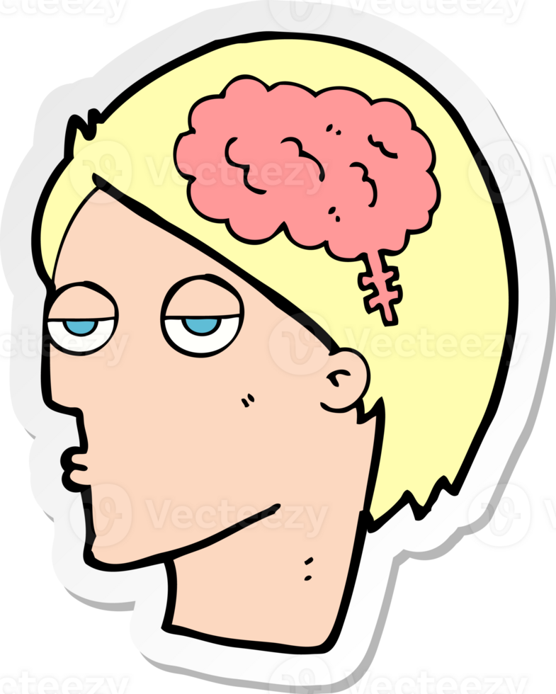 sticker of a cartoon head with brain symbol png