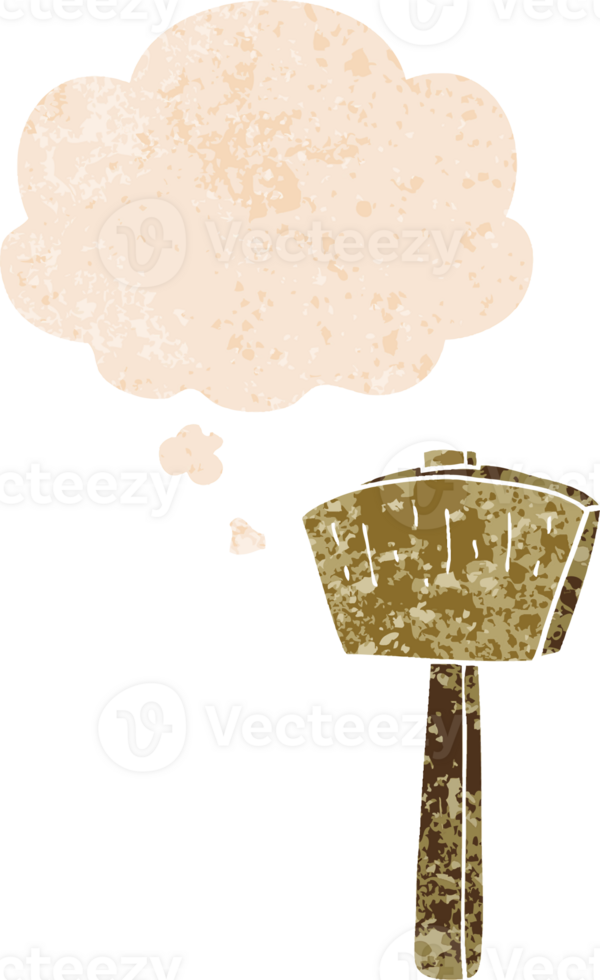 cartoon mallet with thought bubble in grunge distressed retro textured style png