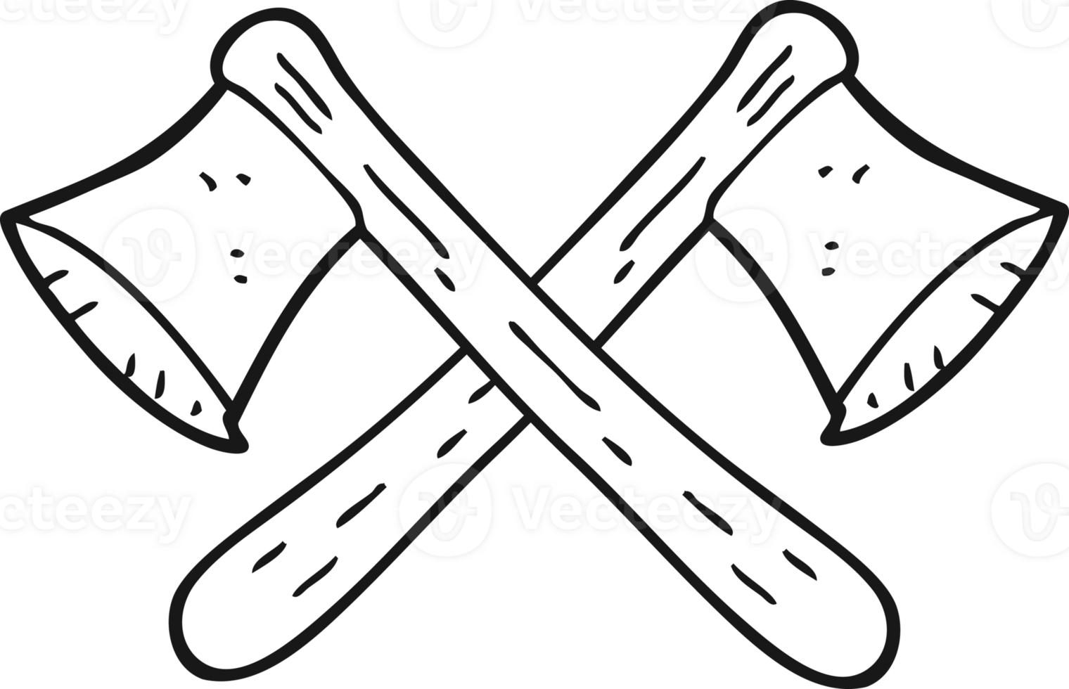 hand drawn black and white cartoon crossed axes png