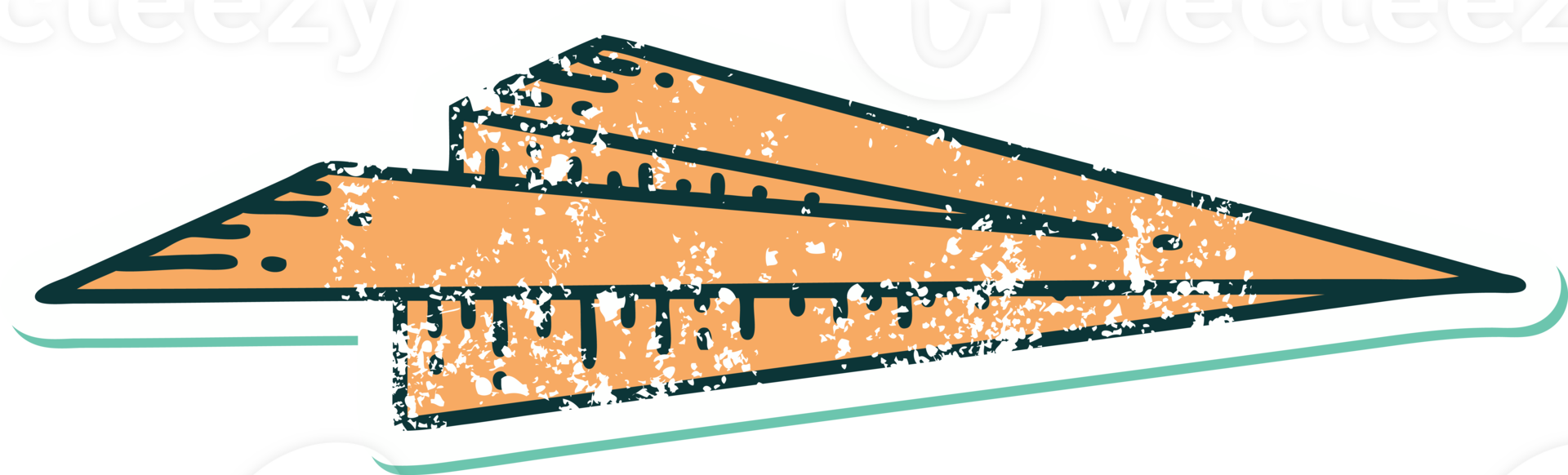 iconic distressed sticker tattoo style image of a paper airplane png