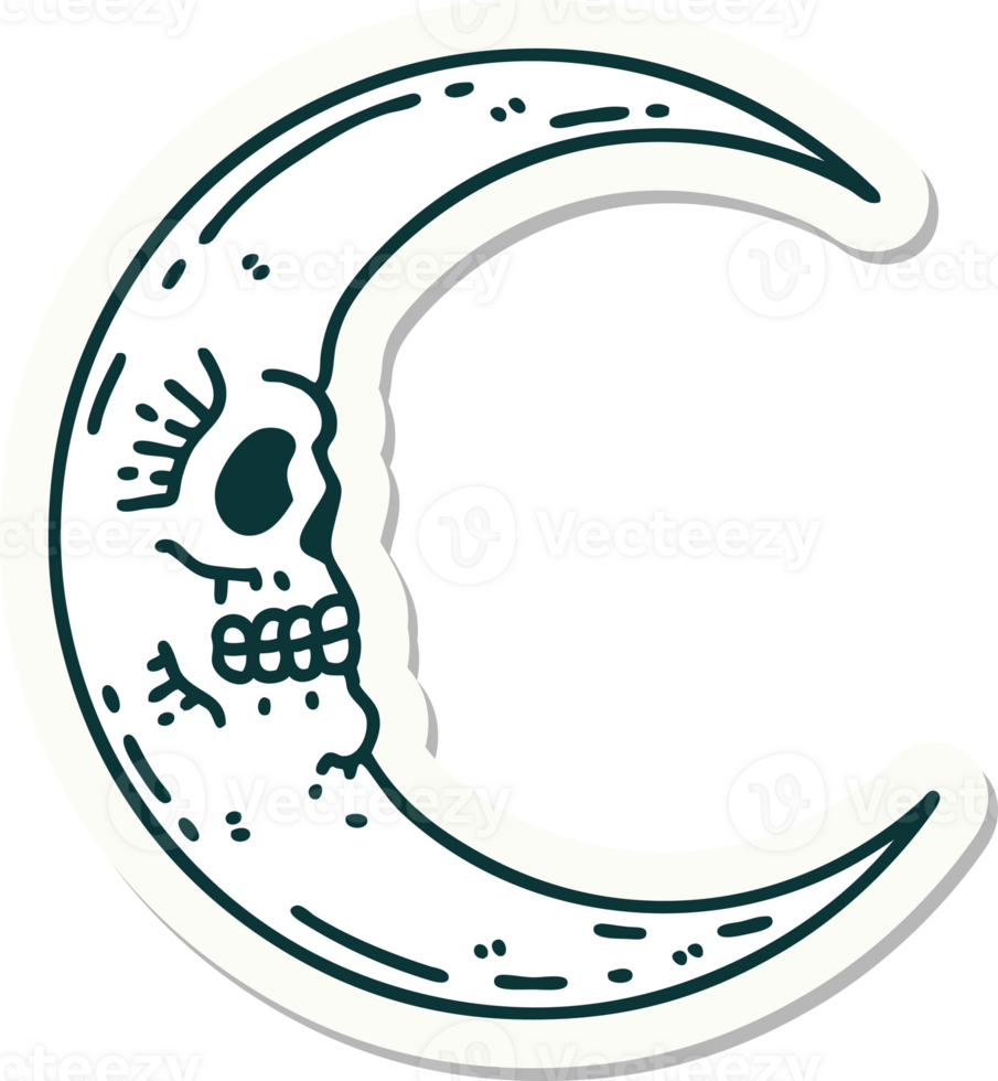 sticker of tattoo in traditional style of a skull moon png
