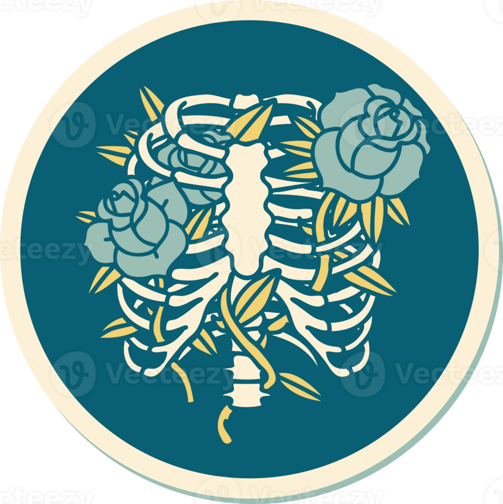 sticker of tattoo in traditional style of a rib cage and flowers png