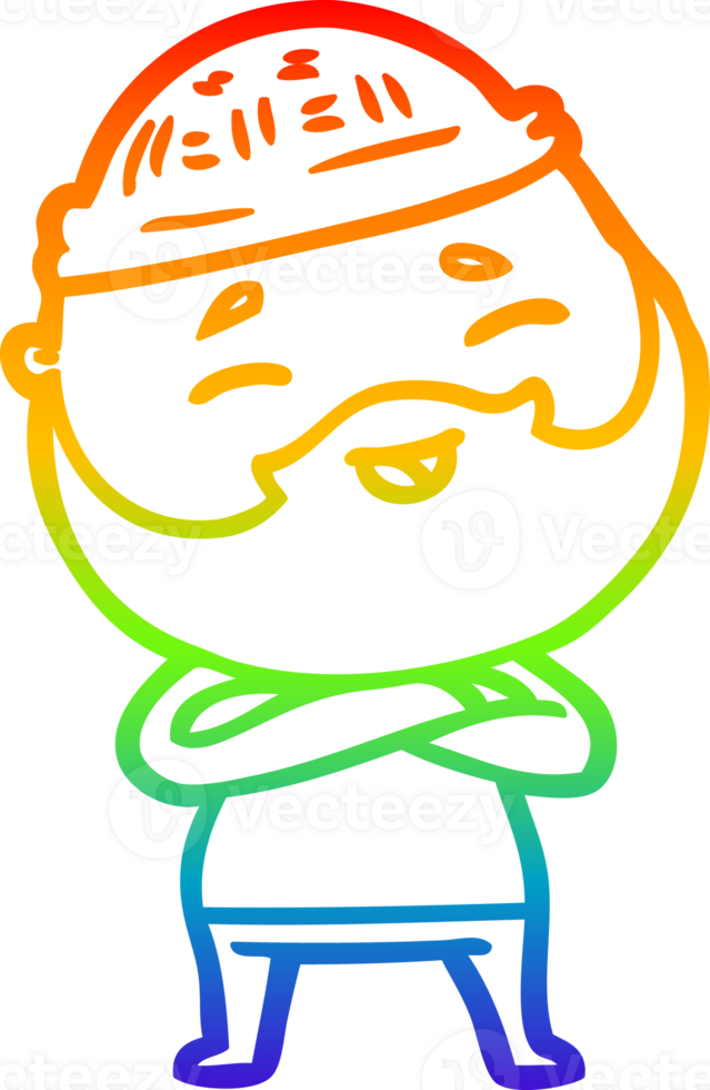 rainbow gradient line drawing of a cartoon happy bearded man png