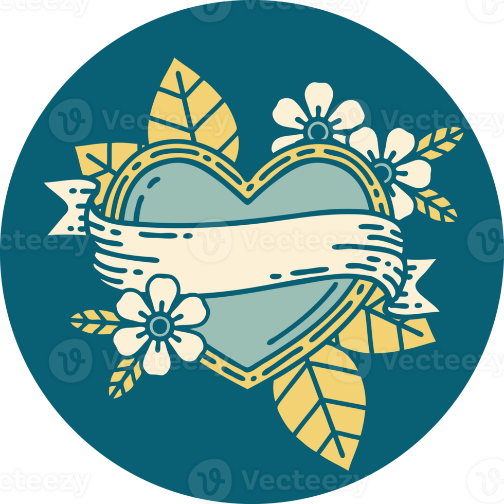 iconic tattoo style image of a heart and banner png