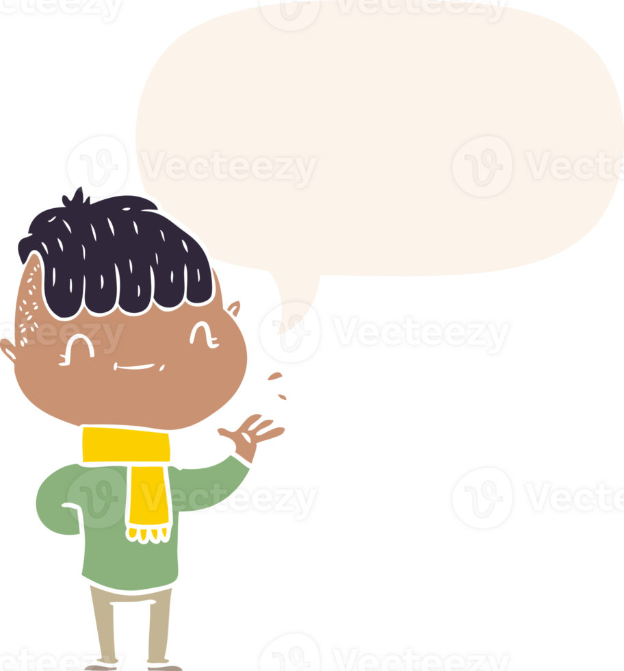 cartoon friendly boy with speech bubble in retro style png