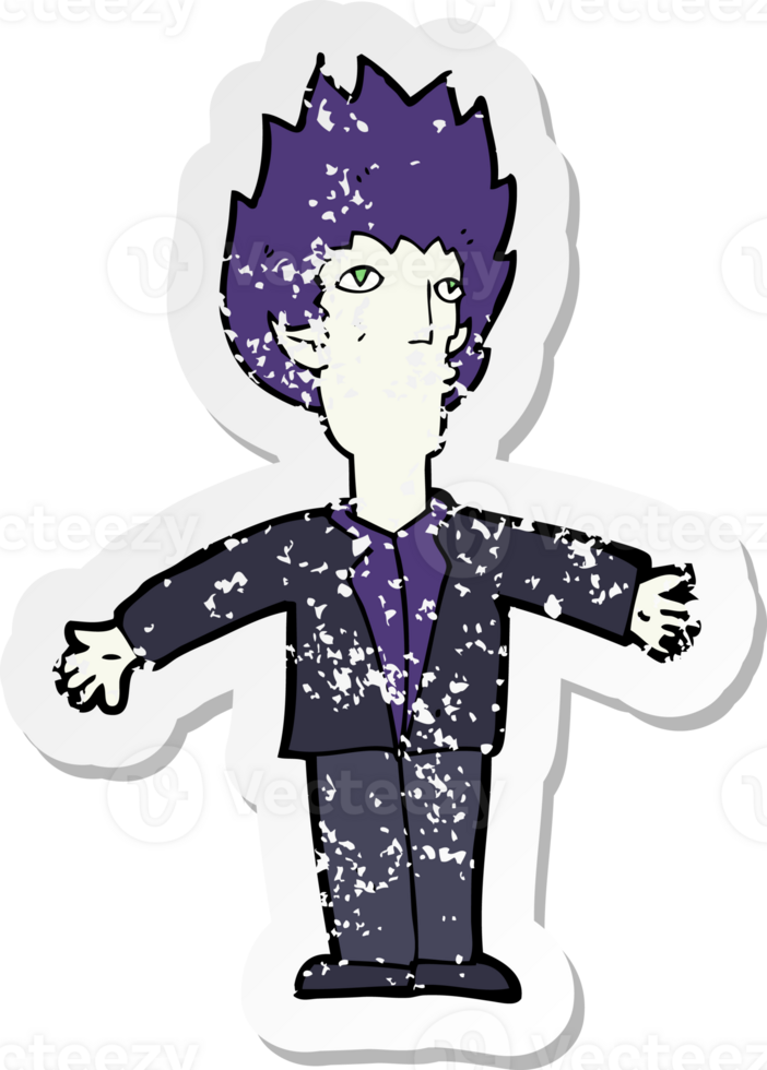 retro distressed sticker of a cartoon vampire png