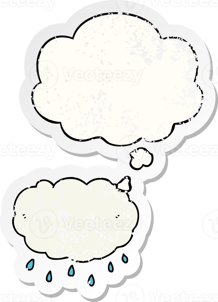 cartoon rain cloud with thought bubble as a distressed worn sticker png