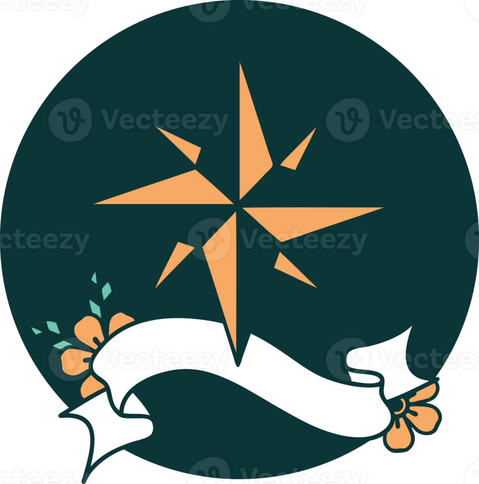 tattoo style icon with banner of a star png